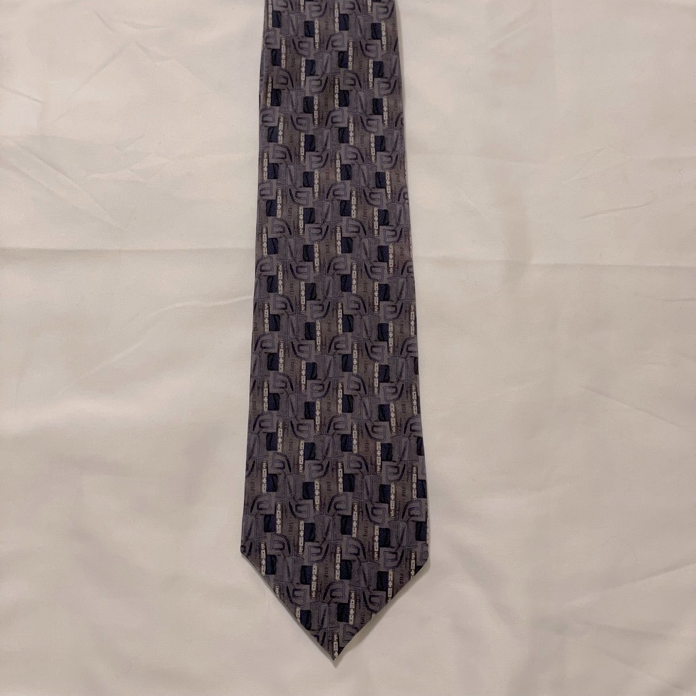 Jeffery Banks Tie Slate with Blues and Tan accents